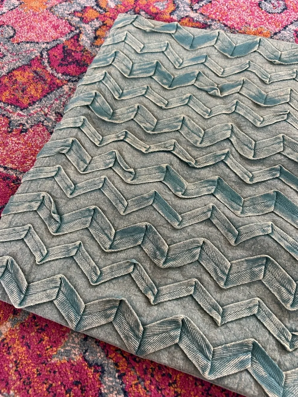 Surya | Blue Denim Chevron Textured 20” x 20” Throw Pillow Cover Zipper Closure
